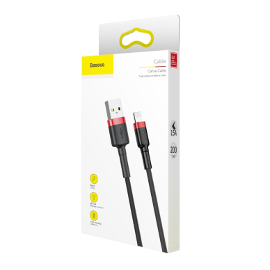 [Užsakomoji prekė] Įkrovimo Kabelis USB į Lightning 1.5A, 2m - Baseus Cafule (CALKLF-C19) - Raudonas Juodas 6