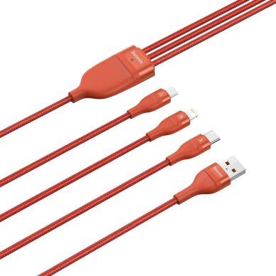 [Užsakomoji prekė] Įkrovimo Kabelis USB į Lightning, Micro-USB, Type-C 66W, 1.2m - Baseus Flash Series (CA1T3-07) - Oranžinis 2