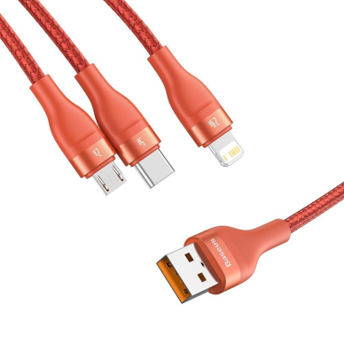 [Užsakomoji prekė] Įkrovimo Kabelis USB į Lightning, Micro-USB, Type-C 66W, 1.2m - Baseus Flash Series (CA1T3-07) - Oranžinis 5