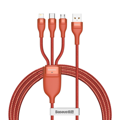 [Užsakomoji prekė] Įkrovimo Kabelis USB į Lightning, Micro-USB, Type-C 66W, 1.2m - Baseus Flash Series (CA1T3-07) - Oranžinis