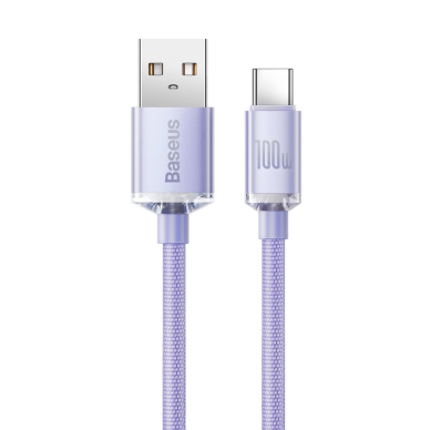 [Užsakomoji prekė] Įkrovimo Kabelis USB į Type-C 100W, 1.2m - Baseus Crystal Shine (CAJY000405) - Violetinis 1