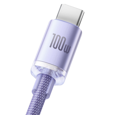 [Užsakomoji prekė] Įkrovimo Kabelis USB į Type-C 100W, 1.2m - Baseus Crystal Shine (CAJY000405) - Violetinis 2