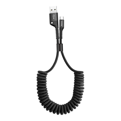 [Užsakomoji prekė] Įkrovimo Kabelis USB į Type-C, 2A/100cm, 1m - Baseus Fish Eye Spring (CATSR-01) - Juodas