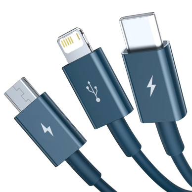 [Užsakomoji prekė] Įkrovimo Kabelis USB į Type-C, Micro-USB, Lightning, Fast Charging 3.5A, 1.5m - Baseus Superior Series (CAMLTYS-03) - Mėlynas 1