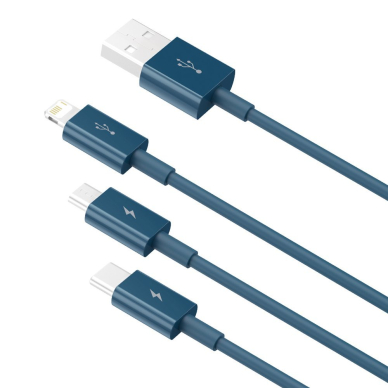 [Užsakomoji prekė] Įkrovimo Kabelis USB į Type-C, Micro-USB, Lightning, Fast Charging 3.5A, 1.5m - Baseus Superior Series (CAMLTYS-03) - Mėlynas 2