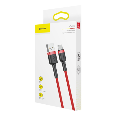 [Užsakomoji prekė] Įkrovimo Kabelis USB Type-C, 3A, 0.5m - Baseus Cafule (CATKLF-A09) - Raudonas 6