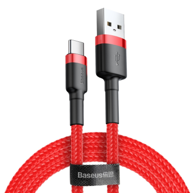 [Užsakomoji prekė] Įkrovimo Kabelis USB Type-C, 3A, 0.5m - Baseus Cafule (CATKLF-A09) - Raudonas