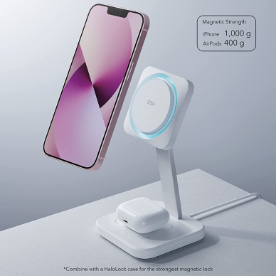 [Užsakomoji prekė] ESR - Wireless Charging Station 2in1 HaloLock - with CryoBoost, for iPhone and AirPods - Arctic Baltas 5