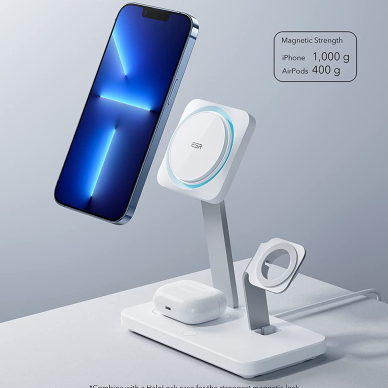 [Užsakomoji prekė] ESR - Wireless Charging Station 3in1 HaloLock - with CryoBoost, for iPhone, AirPods and Apple Watch - Arctic Baltas LZX341 1