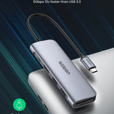 [Užsakomoji prekė] Hub 2xUSB, tip C PD100W, HDMI, SD, TF - Ugreen (70411) - Space Pilkas 2