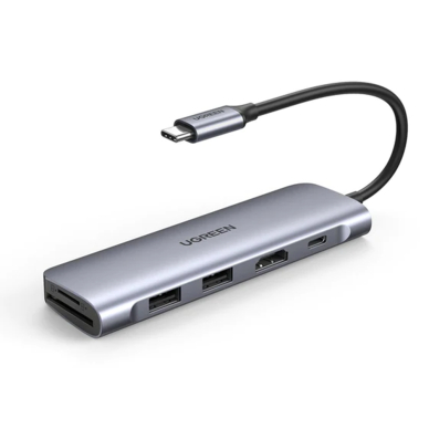 [Užsakomoji prekė] Hub 2xUSB, tip C PD100W, HDMI, SD, TF - Ugreen (70411) - Space Pilkas