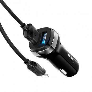 [Užsakomoji prekė] Įkroviklis Auto 2xUSB, 12W, 2.4A + Cablu Lightning 1m - Hoco Superior (Z40) - Juodas 1