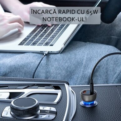 [Užsakomoji prekė] Įkroviklis Auto Type-C PD65W, USB QC4.0 - Baseus (CCKX-C0G) - permatomas 12