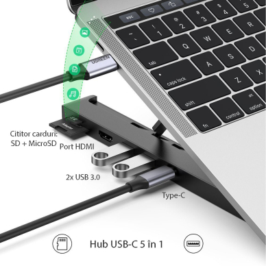 [Užsakomoji prekė] Laikiklis Laptop + Hub Type-C į 2xUSB, HDMI, card SD, Card TF - Ugreen (80551) - Juodas 1