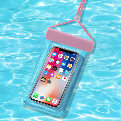 Vandeniui atsparus dėklas Waterproof phone case pool beach bag light 115 mm x 220 mm Rožinis 1