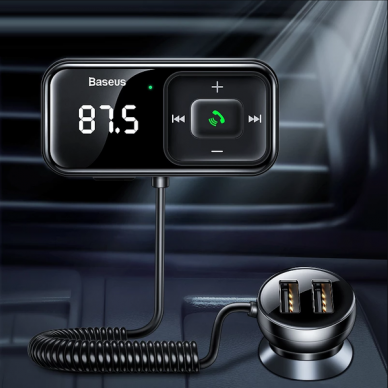 Wireless Bluetooth FM transmitter with charger Baseus S-16 (Overseas edition) - Juodas 2