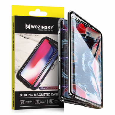 Wozinsky Full Magnetic Case Full Body Front and Back Cover with built-in glass for Vivo X60 black-transparent