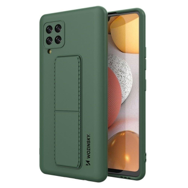 Lankstus Silikoninis Dėklas su Stovu Wozinsky Kickstand Case Samsung Galaxy A22 4G Tamsiai Žalias