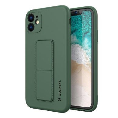 Lankstus Silikoninis Dėklas su Stovu Wozinsky Kickstand Case Samsung Galaxy A22 4G Tamsiai Žalias 1