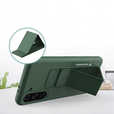 Wozinsky Kickstand Lankstaus Silikono Dėklas Su Stovu Samsung Galaxy S21+ 5G (S21 Plus 5G) Tamsiai Mėlynas 3