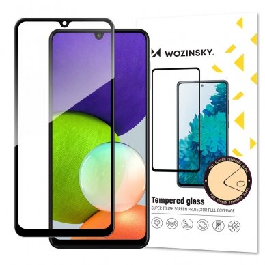 Ekrano Apsauginis Stiklas Su Rėmeliu (tinka su dėklu) Wozinsky Tempered Glass Full Glue Super Tough Samsung Galaxy A22 4G Juodas