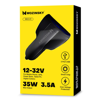 Wozinsky Universalus Automobilinis Įkroviklis 2X Usb / Usb Type C Quick Charge 3.0 Qc3.0 Juodas (Wcc-01) 12