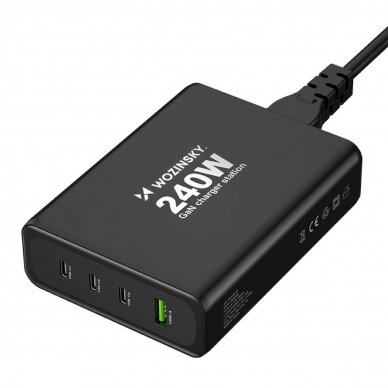 Wozinsky WGCSB 240W GaN wall Įkroviklis  USB-A / 3 x USB-C - Juodas 1