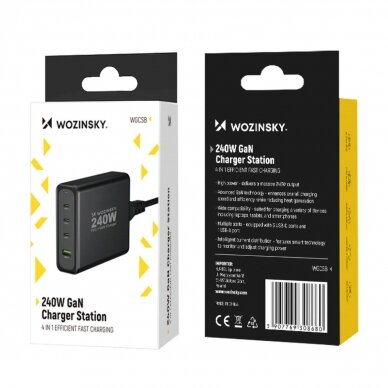 Wozinsky WGCSB 240W GaN wall Įkroviklis  USB-A / 3 x USB-C - Juodas 4