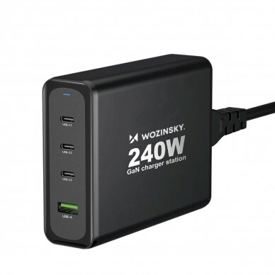 Wozinsky WGCSB 240W GaN wall Įkroviklis  USB-A / 3 x USB-C - Juodas