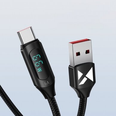 Wozinsky WUACC1 USB A - USB C Cable with Display 66W 6A 1m - Juodas 1