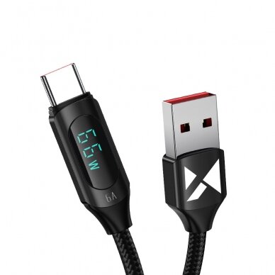 Wozinsky WUACC1 USB A - USB C Cable with Display 66W 6A 1m - Juodas