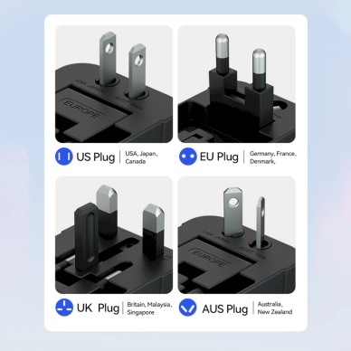 Wozinsky WUTWC travel adapter universal 24W EU / US / AUS / UK / 2x USB-A - Juodas 11