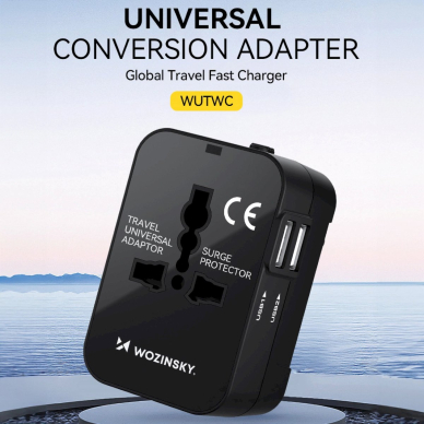 Wozinsky WUTWC travel adapter universal 24W EU / US / AUS / UK / 2x USB-A - Juodas 5