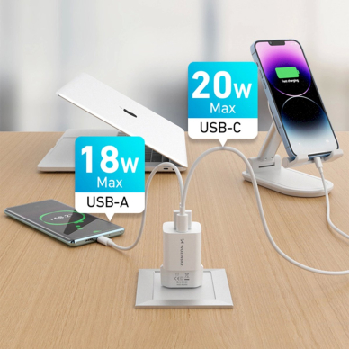 Wozinsky WWCEAC GaN USB-A USB-C 33W wall Įkroviklis  - baltas 11