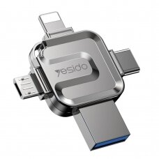 [Užsakomoji prekė] Yesido - Memory Stick 4in1 (FL15) - OTG, USB, Type-C, Micro-USB, Lightning, 5Gbps, 128GB - Pilkas