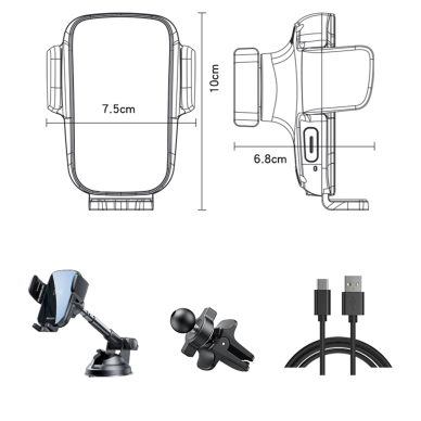 [Užsakomoji prekė] Yesido - Car Holder with Wireless Charging (C186) - for Dashboard, Windshield, Air Vent 15W - Juodas 13