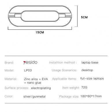 [Užsakomoji prekė] Yesido - Laptop Holder (LP03) - Compact Design, Zinc Alloy - Sidabrinis 11