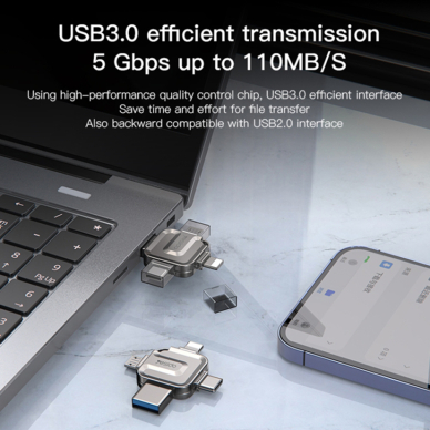 [Užsakomoji prekė] Yesido - Memory Stick 4in1 (FL15) - OTG, USB, Type-C, Micro-USB, Lightning, 5Gbps, 128GB - Pilkas 3