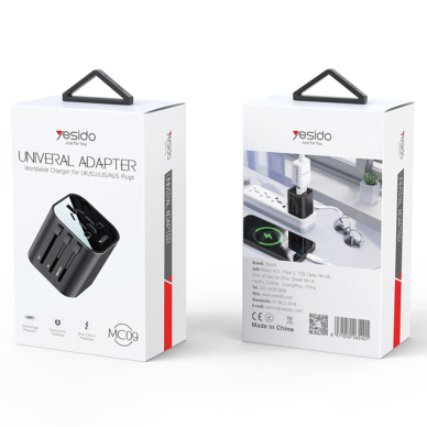 [Užsakomoji prekė] Yesido - Wall Charger (MC09) - for Travel, EU, UK, US, AUS, 3.4A - juodas 7