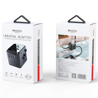 [Užsakomoji prekė] Yesido - Wall Charger (MC10) - 3x USB, Type-C, for Travel, EU, UK, US, AUS, 3.6A - Black 7