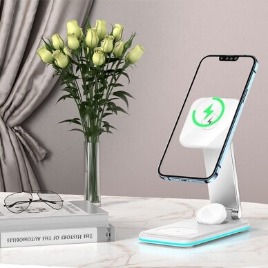 [Užsakomoji prekė] Įkroviklis Yesido - Wireless Charging Station 3in1 (DS17) - for iPhone, Apple Watch, AirPods, 15W - Baltas 10