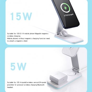 [Užsakomoji prekė] Įkroviklis Yesido - Wireless Charging Station 3in1 (DS17) - for iPhone, Apple Watch, AirPods, 15W - Baltas 6