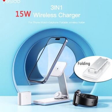 [Užsakomoji prekė] Įkroviklis Yesido - Wireless Charging Station 3in1 (DS17) - for iPhone, Apple Watch, AirPods, 15W - Baltas 8