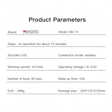 [Užsakomoji prekė] Klaviatūta Yesido - Wireless Keyboard (KB10) - 2.4G Connection, for Laptops, Tablets, Windows, Mac, Linux - Pilka 11