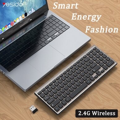 [Užsakomoji prekė] Klaviatūta Yesido - Wireless Keyboard (KB10) - 2.4G Connection, for Laptops, Tablets, Windows, Mac, Linux - Pilka 3